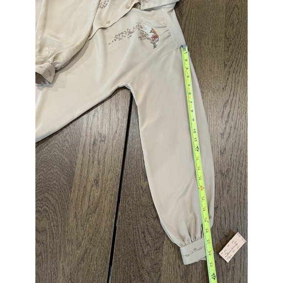 Vtg Amen Wardy Newport Beach Button Up Blouse Women’s 40/M Beige Graphic Print - Picture 8 of 14